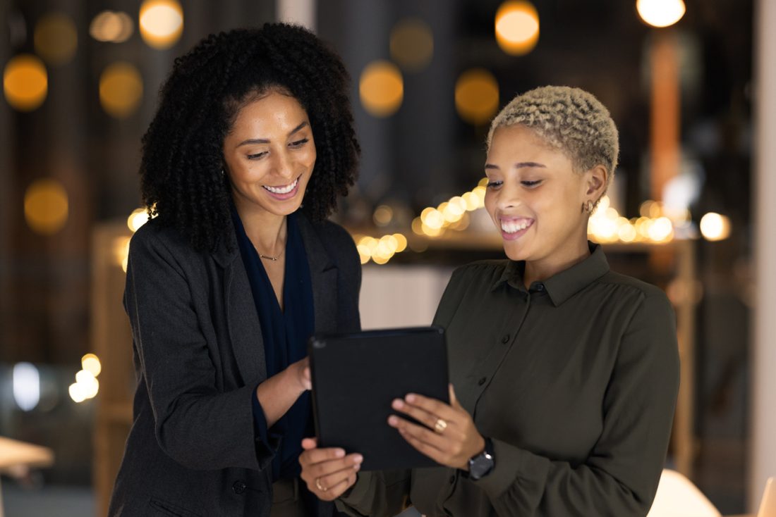 Tablet, Black Woman And Social Media Manager At A Digital Market
